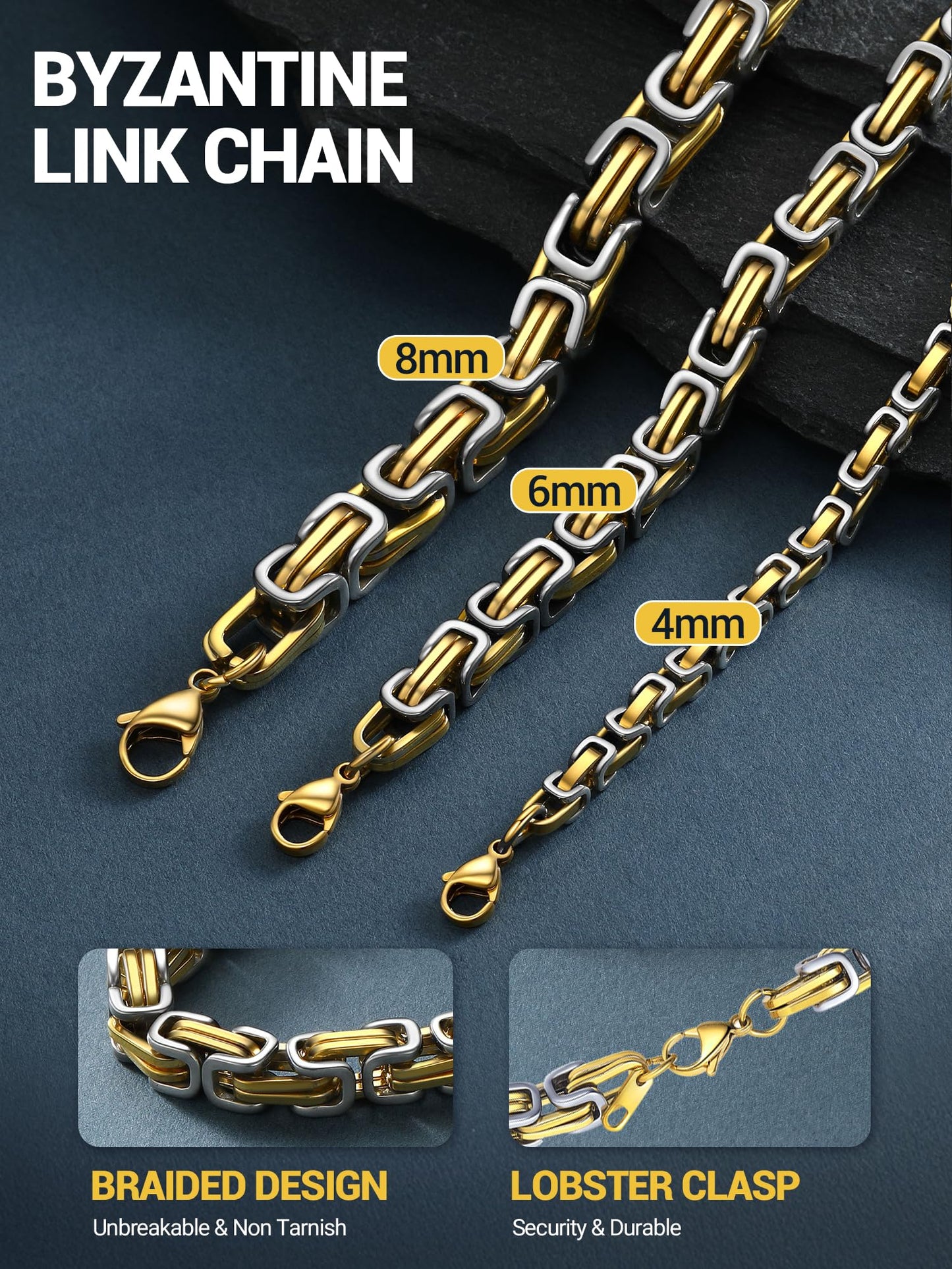 PROSTEEL Byzantine Chain Necklace For Men 24 Inch Stainless Steel Necklace Jewelry