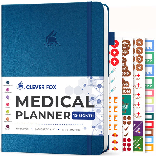 Clever Fox Large Medical Planner 12-Month – Medical Notebook, Health Diary, Wellness Journal to Track Health – 12 Months, 7x10.5″ (Mystic Blue)