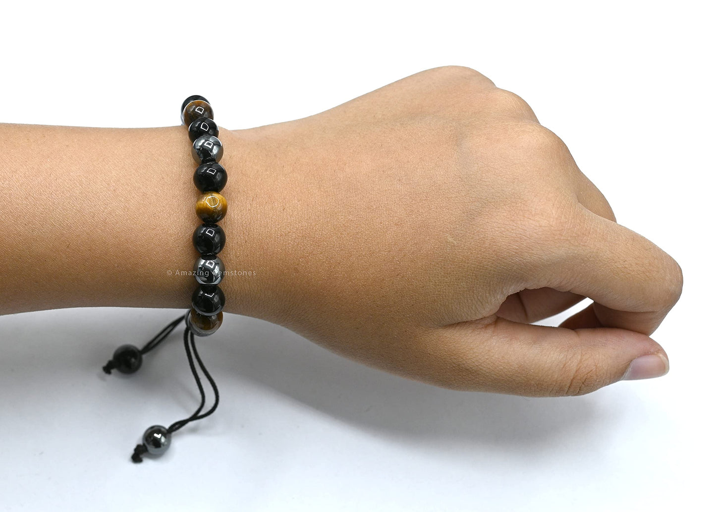 Amazing Gemstone Triple Protection Bracelet - Hematite Black Obsidian Tiger Eye Bracelet Set for Men Women Healing Calming Anxiety Stress Relief Gifts (Adjustable)