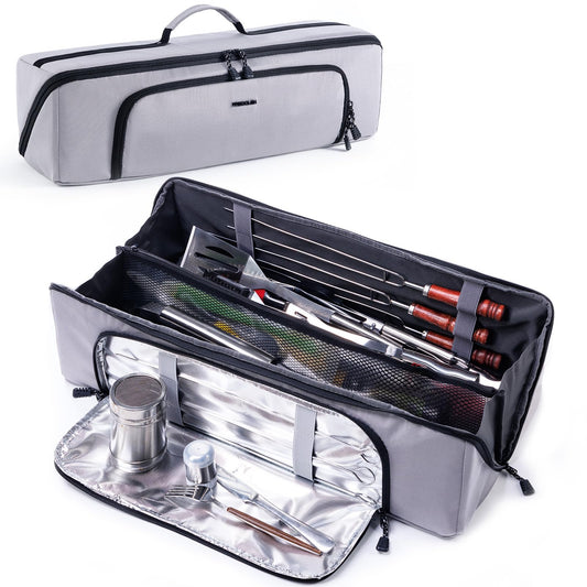 22" Grill Tool Bag, Heavy Duty BBQ Accessories Organizer with Wide-Open Design, Large Griddle Utensil Storage Bag for Blackstone, Camping, Tailgating, BBQ Gifts for Men（Bag Only）