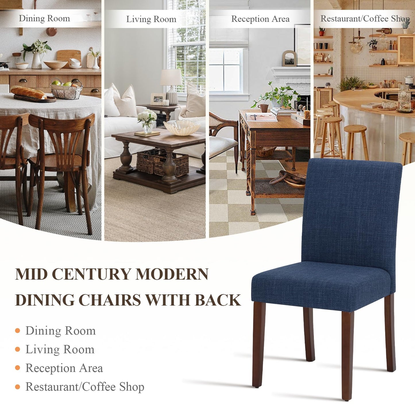 MALOL Upholstered Dining Chairs Set of 6, Modern Fabric Dining Room Chair, Wooden Dining Chair, Kitchen Side Chairs, Farmhouse Dinner Chair with High Back for Kitchen, Blue