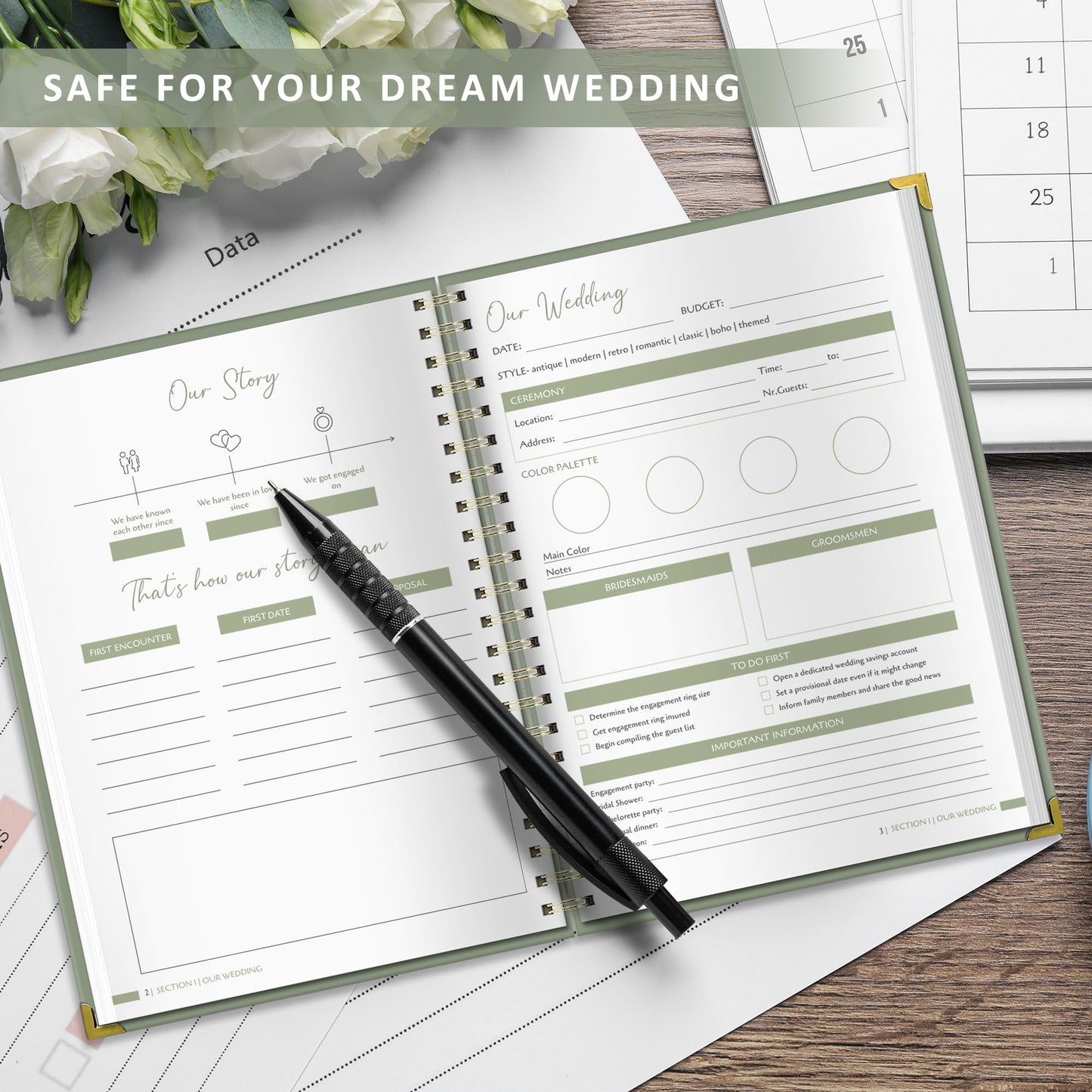 Wedding Planner Book and Organizer - A4 Wedding Planning Book with Checklist, Calendar & Tips - Makes Your Countdown Planning Easy - Engagement Gifts for Newly Engaged Couples, Future Brides & Grooms