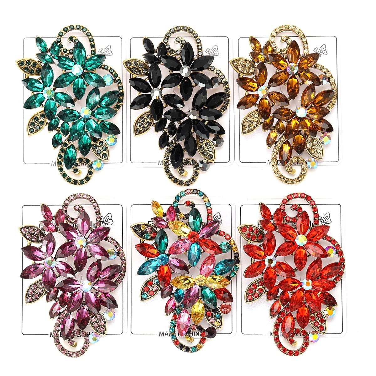 YOQUCOL Vintage Purple Austrian Crystal Rhinestone Flower Shape Brooch Pin For Women