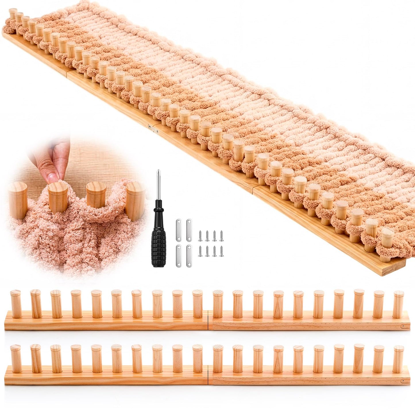 Novabright 67'' Extra Large Chunky Knitting Loom Knitting for Blanket Making 2 in 1 Making Loom for DIY Throw Blankets Adjustable Size Chunky Knit Foldable Weaving Kit for Beginner Yarn Craft