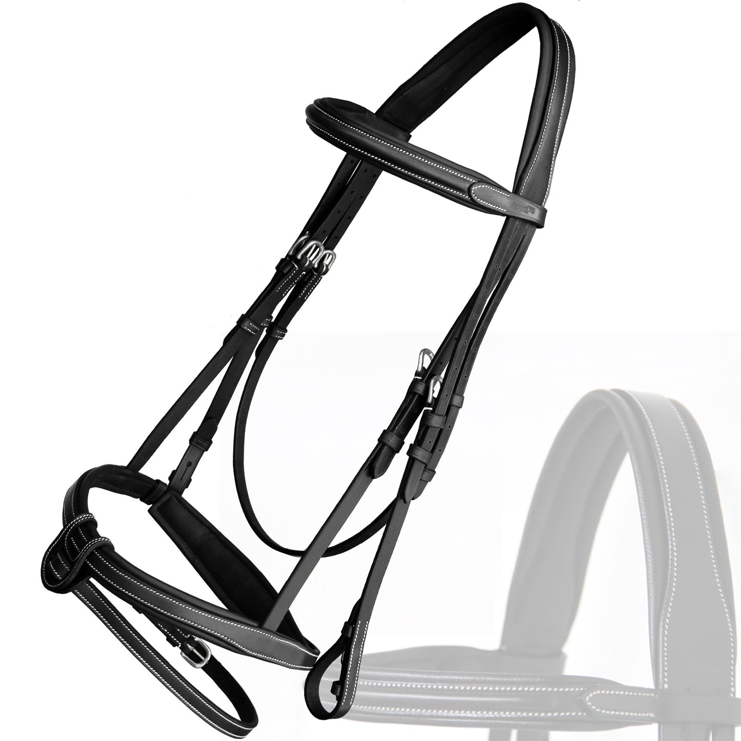 Exion Comfort Soft Lined Snaffle Hunter Jumping Bridle with Detachable Flash & Rubber Reins | Anatomical English Bridle for Horses (Black, Full)