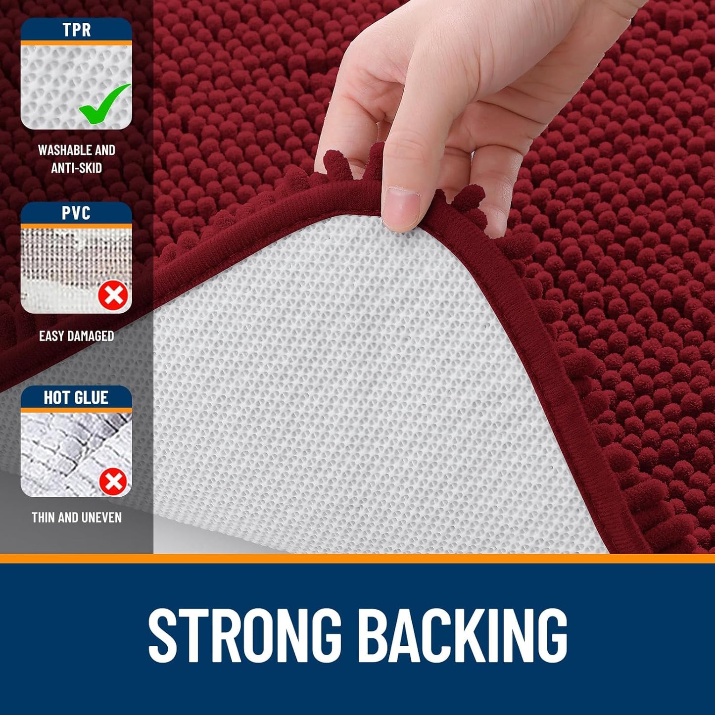 OLANLY Large Bathroom Rugs - Extra Soft Chenille Bath Mats | Quick-Dry, Machine Washable, 40x24, Red