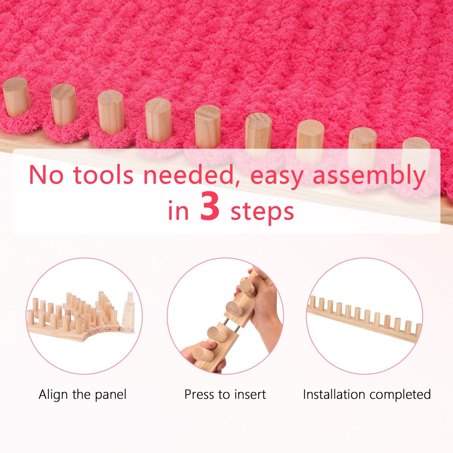MLLNFUE 55” Chunky Blanket Loom Kit for DIY No-Needle Hand Knitting Adjustable Wooden Loom Frame Beginner Friendly Yarn Craft for Home Decor & Large Throw Blankets