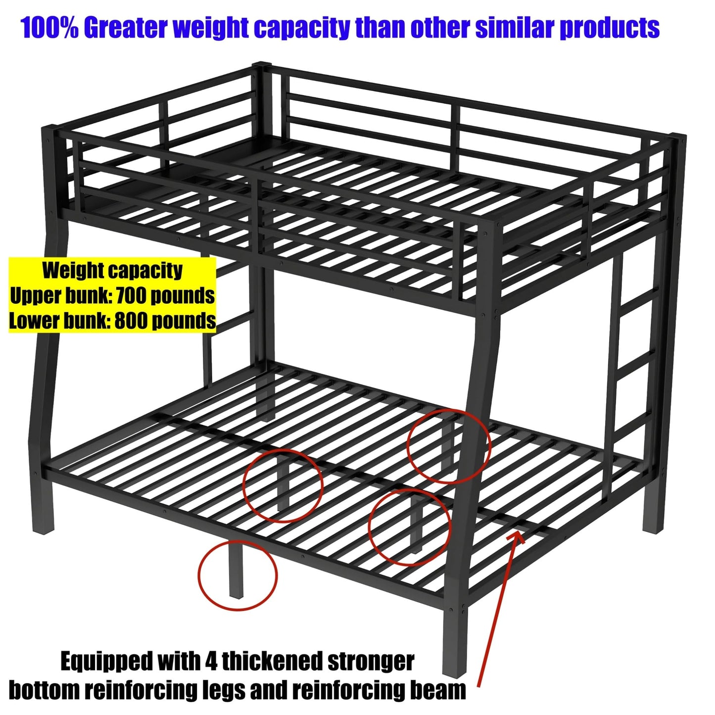 SICONE Stronger & Safer Metal Twin XL Over Queen Size Bunk Bed Frame, Heavy Duty Thickened More Stable Steel Bunkbeds (Greater Weight Capacity) (Twin XL Over Queen)