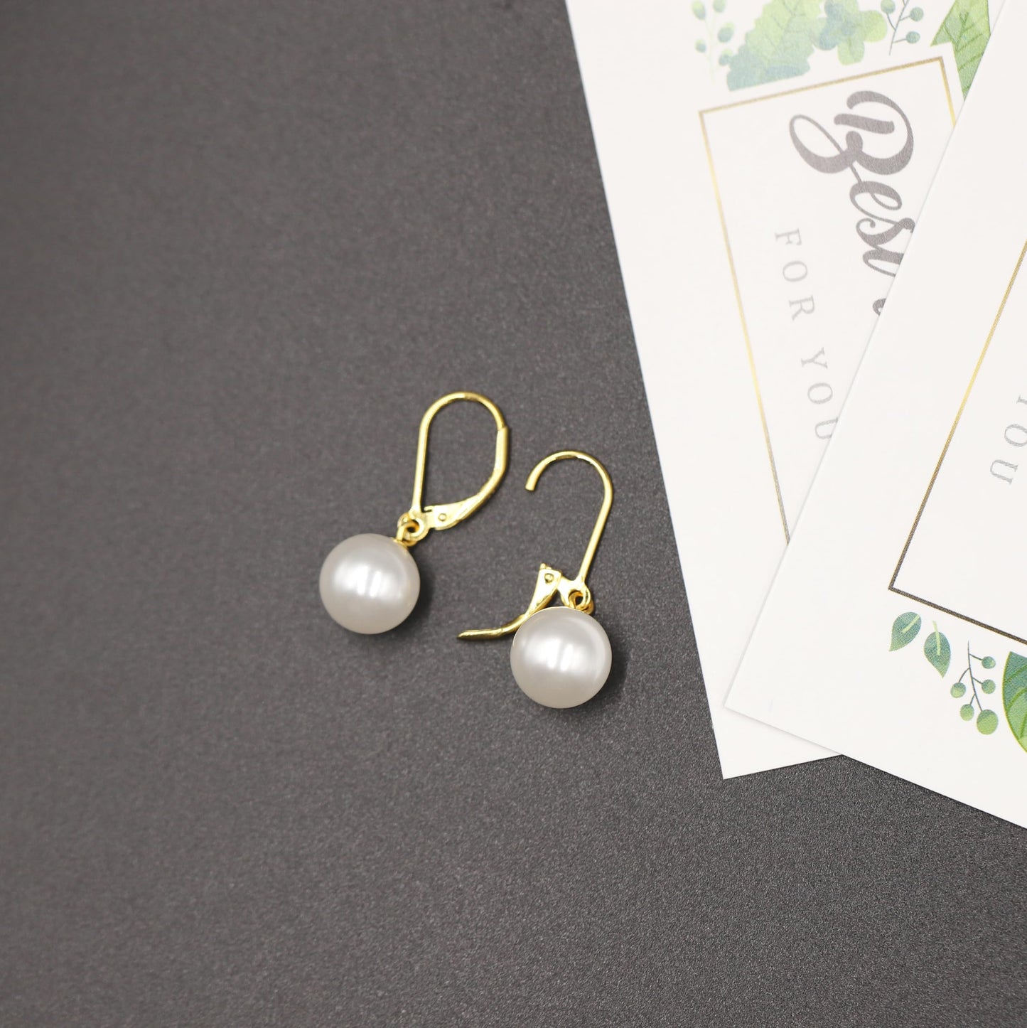 Rnivida 925 Sterling Silver Hypoallergenic Pearl Drop Earrings for Women,14K Gold Plated Leverback Pearls Jewelry for Bridesmaid Prom Wedding