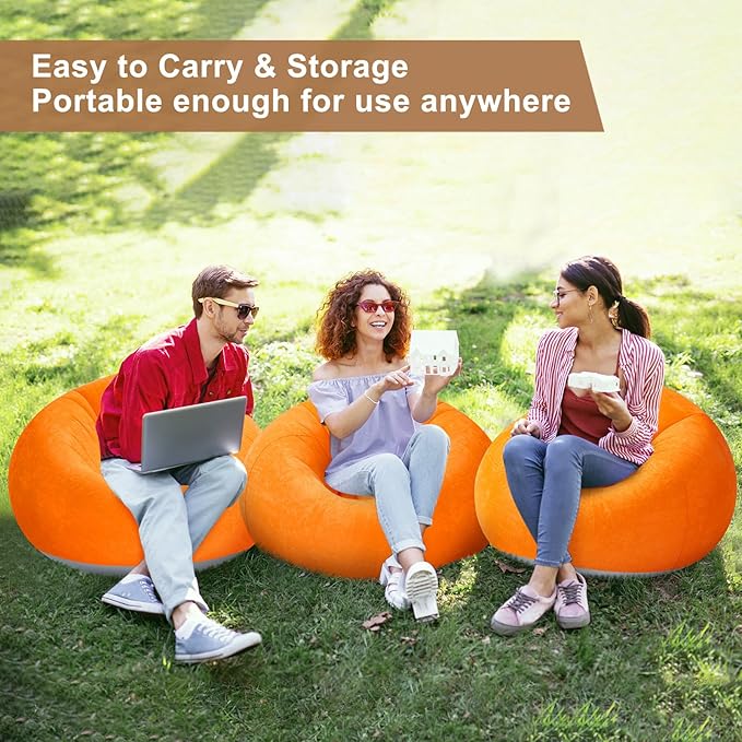 Realspring 6 Pcs Bean Bag Chairs for Adults Inflatable Chairs with Electric Air Pump,Blow up Couch Folding Portable Inflatable Couch Lazy Sofa for Reading Living Room Camping (Orange)