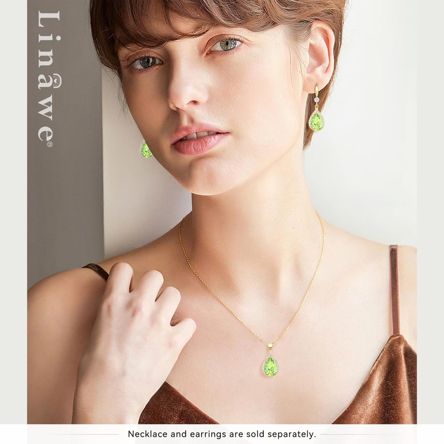 Linawe Lime Green Gold Dangle Earrings for Women Trendy, Imitation Diamond Rhinestone Teardrop Earrings Dangling, Cubic Zirconia Peridot Crystal Drop Chandelier Wedding Costume Jewelry