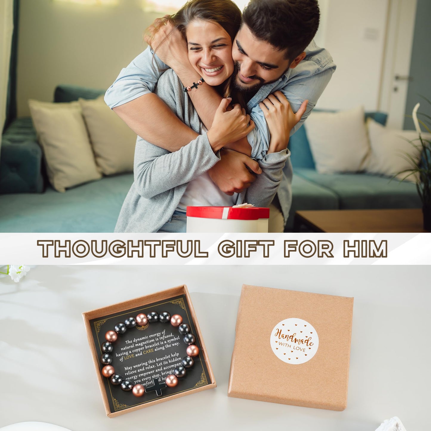 PEALICIOUS Copper Bracelet for Women and Men, 10MM Cross Copper Magnetic Bracelets with 3500 Gauss Magnetic Bead as Christian Jewelry for Dad, Cooper Hematite Jewelry Pulsera de Cobre Para Hombres
