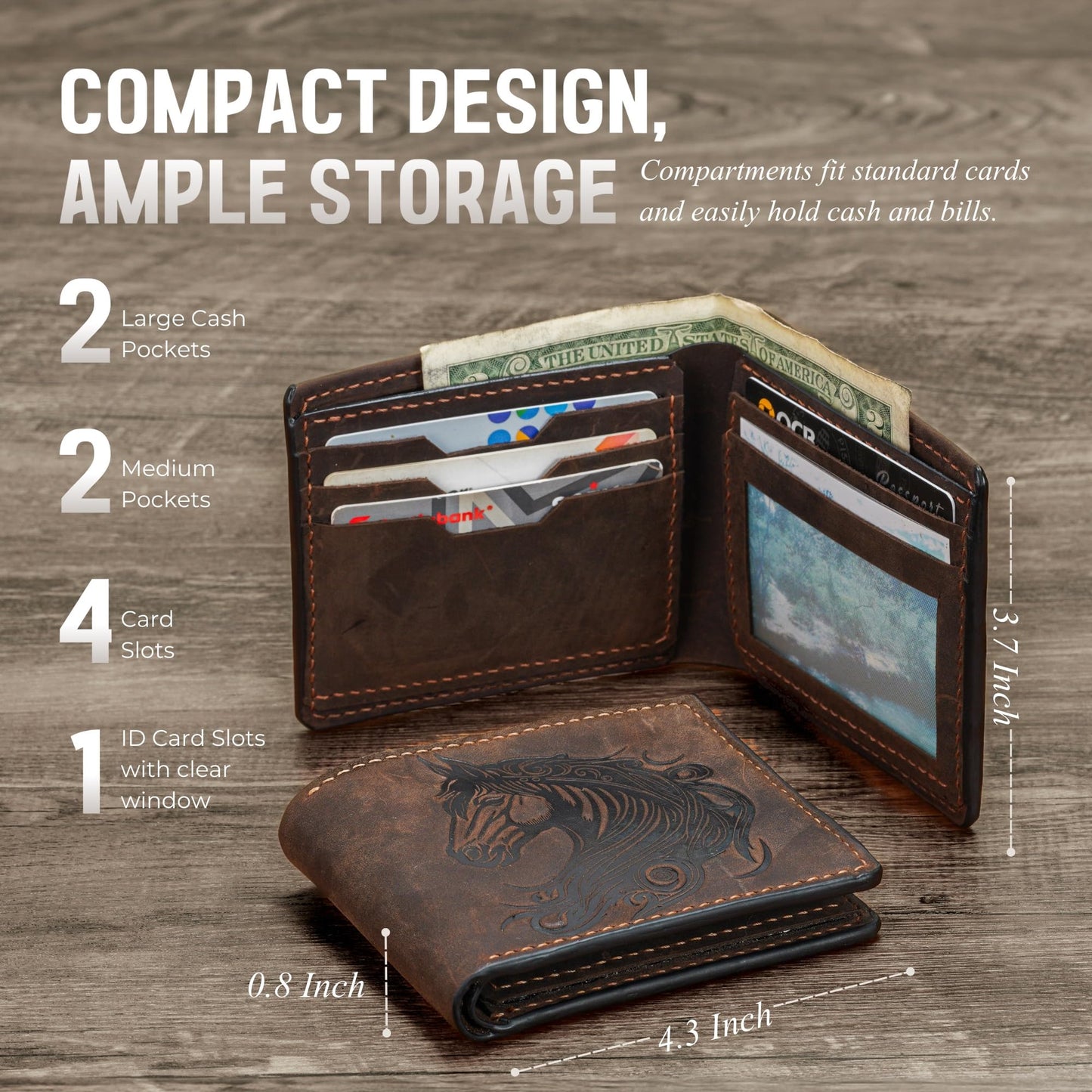 Mayan Corner - Genuine leather handcrafted wallet, bifold wallet with ID card slot, cool wallet for dad - Lion head