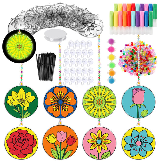 Nlicrst 32 Sets Flower DIY Sun Catcher Crafts Decorations, Sun Catcher Kits for Adults Window Art, Suncatcher Paint DIY Craft Kits for Kids Classroom Decorations
