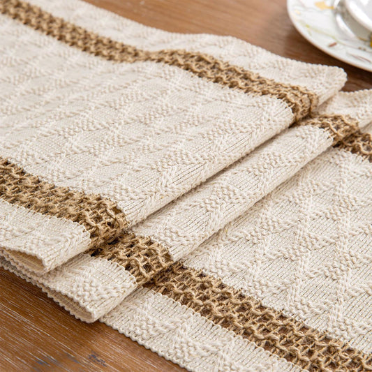 Niviy Boho Table Runner 108 Inches Long Summer Farmhouse Macrame Table Runner Cotton Linen Woven Table Runners for Fall Dining Table Home Decor, Beige & Brown