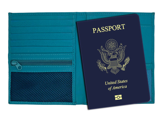 Teal RFID Genuine Leather Passport Wallet