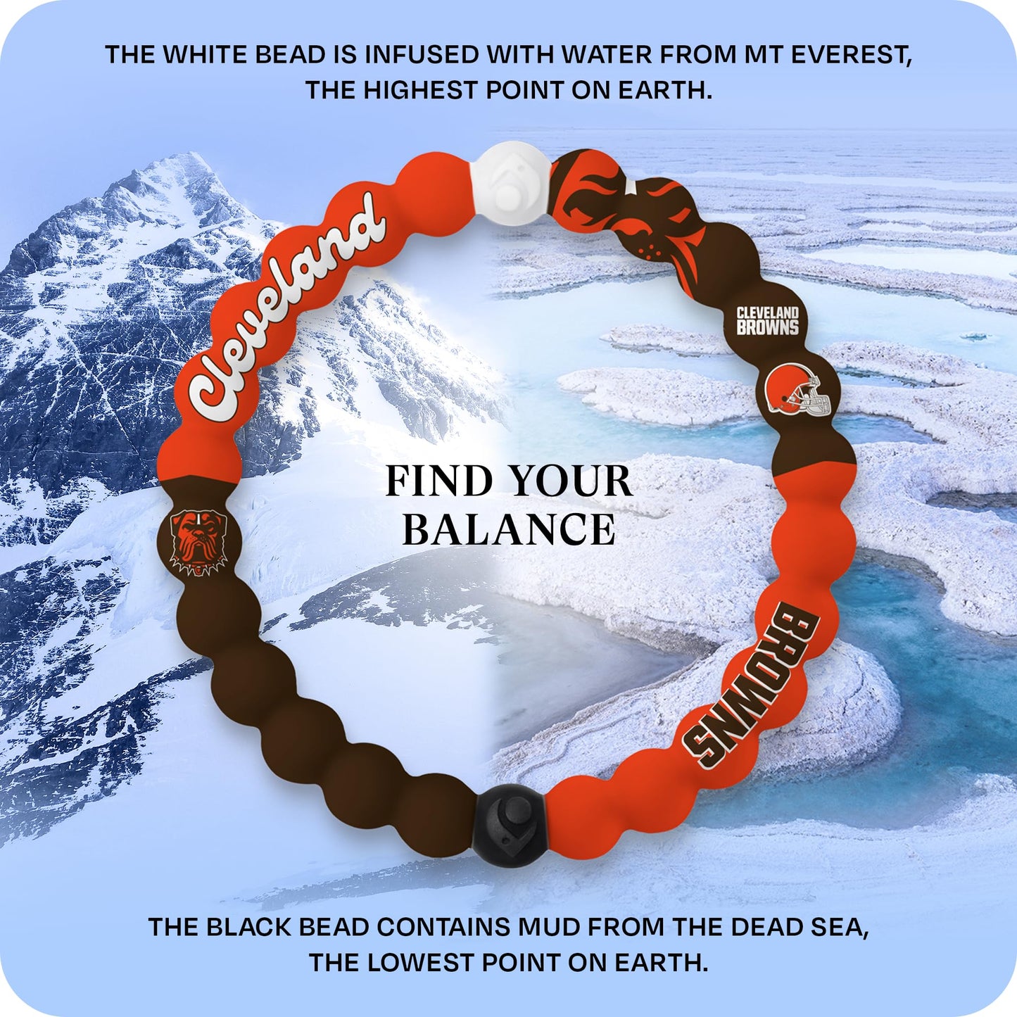 Lokai NFL Football Collection Silicone Beaded Bracelet, Cleveland Browns Home Field (Medium) - Beaded Bracelet for Women & Men, Silicone Jewelry Bracelet Slides-On for Comfortable Fit