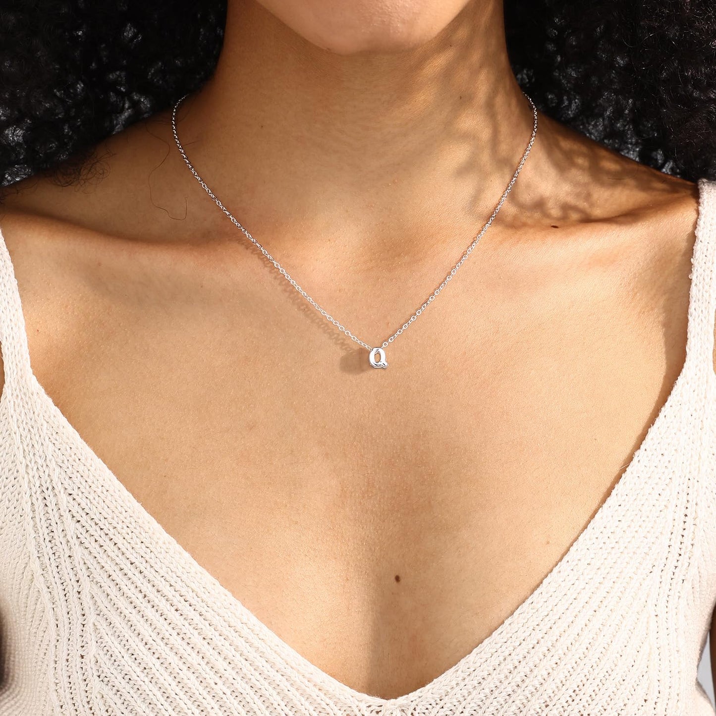 CUEZIY Bubble Silver Letter Necklace Initial Necklaces for Women Dainty Personalized Charm Pendant Name Necklace Cute Non Tarnish Fashion Accessories Teen Gift Trendy Stuff Silver Jewelry Gifts