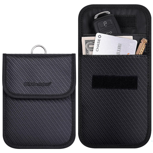 Wisdompro Faraday Pouch: RFID Blocking Anti-Theft Remote Key Protector, Black (2 Pack Pu Leather), Modern
