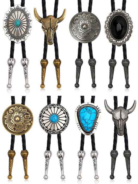 BOARDFEB 8 Piece Vintage Bolo Tie Set Adjustable Bolo Ties Western Leather Necktie Adjustable Costume Accessories Cowboy Cowgirl Gift for Weddings Retro Party Supplies