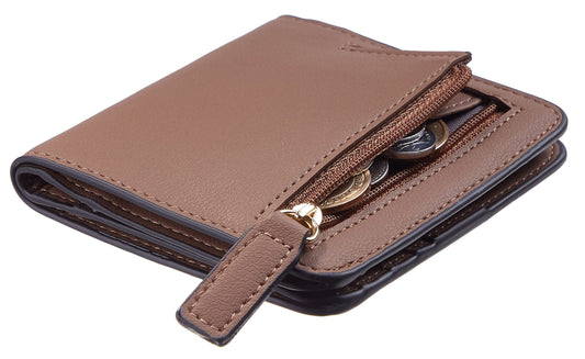 Toughergun Women’s Small Slim Leather Wallet with RFID Protection, Compact Bifold Mini Purse with Clear ID Window
