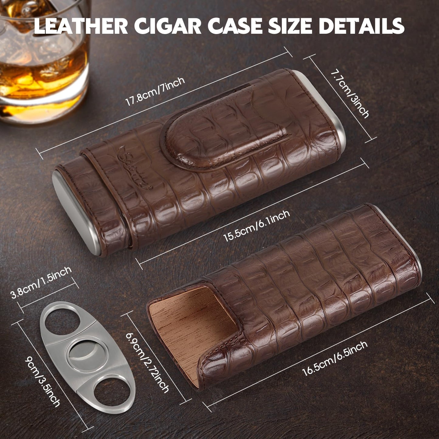 Scotte Cigar Humidor Case/Jar,Leather Cigar Case Cedar Wood Lined Cigar Box