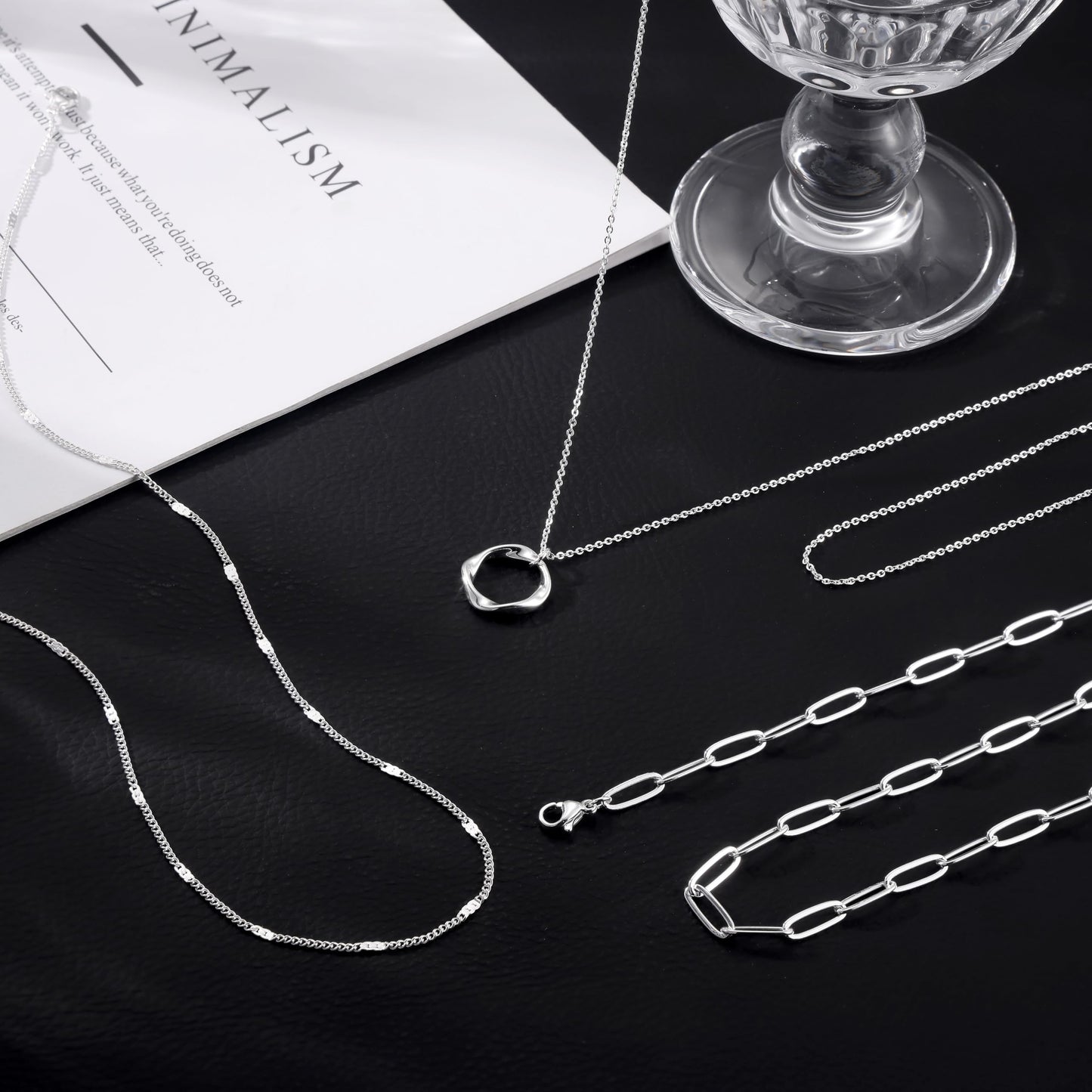 CHESKY Layered Silver Necklaces for Women Trendy, Silver Plated Dainty Stackable Charm Necklaces for Womens Layering Paperclip Chain Diamond Pendant Necklaces Jewelry Set for Women Gifts