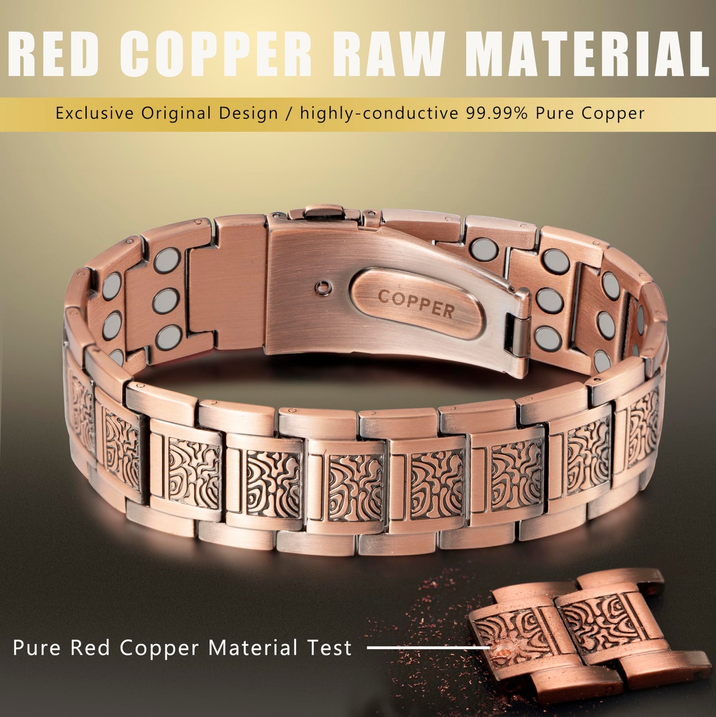 KGP® Vintage Magnetic Copper Bracelet for Men, 99.99% Pure Copper Therapy Bracelet with 3800 Gauss Magnets, Adjustable Healing Magnetic Bracelet Jewelry with Gift Box