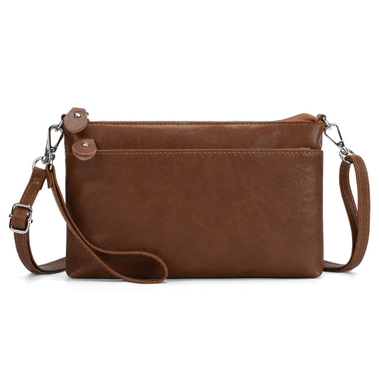 befen Leather Wristlet Wallets for Women, RFID Blocking Small Crossbody Bags, Women Leather Purses Handbags Shoulder Bag Trendy Clutch Purse with Adjustable Shoulder Strap and Wrist Strap, Brown