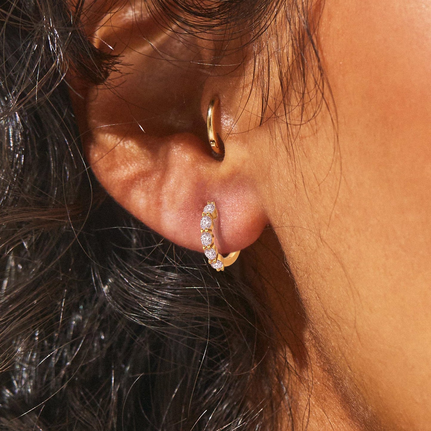 AllenCOCO Sterling Silver CZ Hoop Earrings for Women, Hypoallergenic AAAAA+ Cubic Zirconia Hoop Earrings 14K White/Yellow Small Gold Huggie Hoop Earrings for Women Sensitive Ears Diamond Earrings