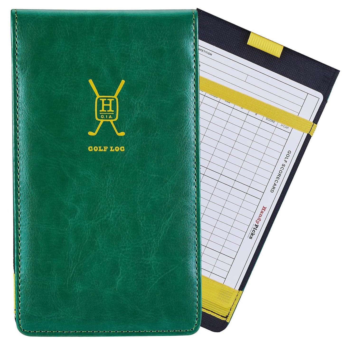 Handy Picks Leather Golf Scorecard Holder | Yardage Book Cover | Scorecard n Pencil Included | Green
