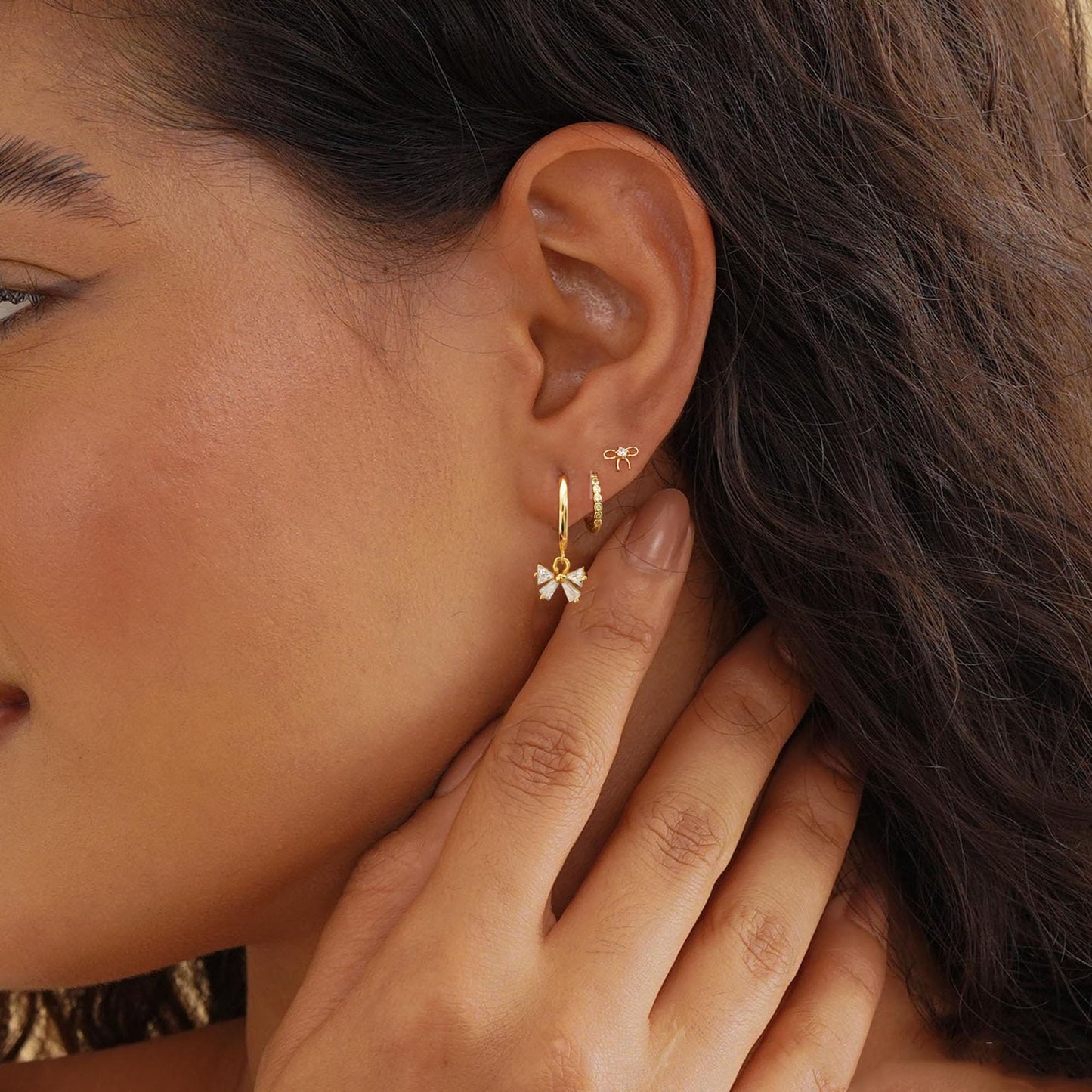 SELFROSE Bow Earrings Stack for Women,Dainty 14k Gold Plated Bow Drop Earrings for Women Trendy Cute Unique Gold Earring Stacks Simple Hoop Huggie Earring Set Fashion Womens Jewelry