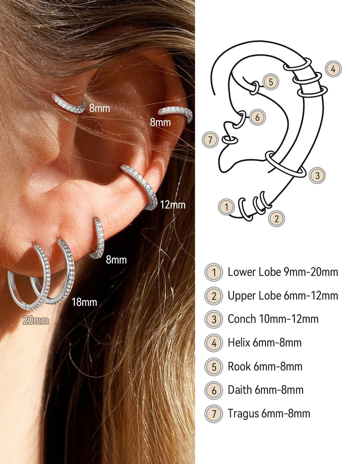 FaithHeart Cubic Zirconia Hoop Earrings for Women, Silver Hypoallergenic Huggie Hoop Earrings, Small Cartilage Earrings for Women 18mm, Send Gift Box