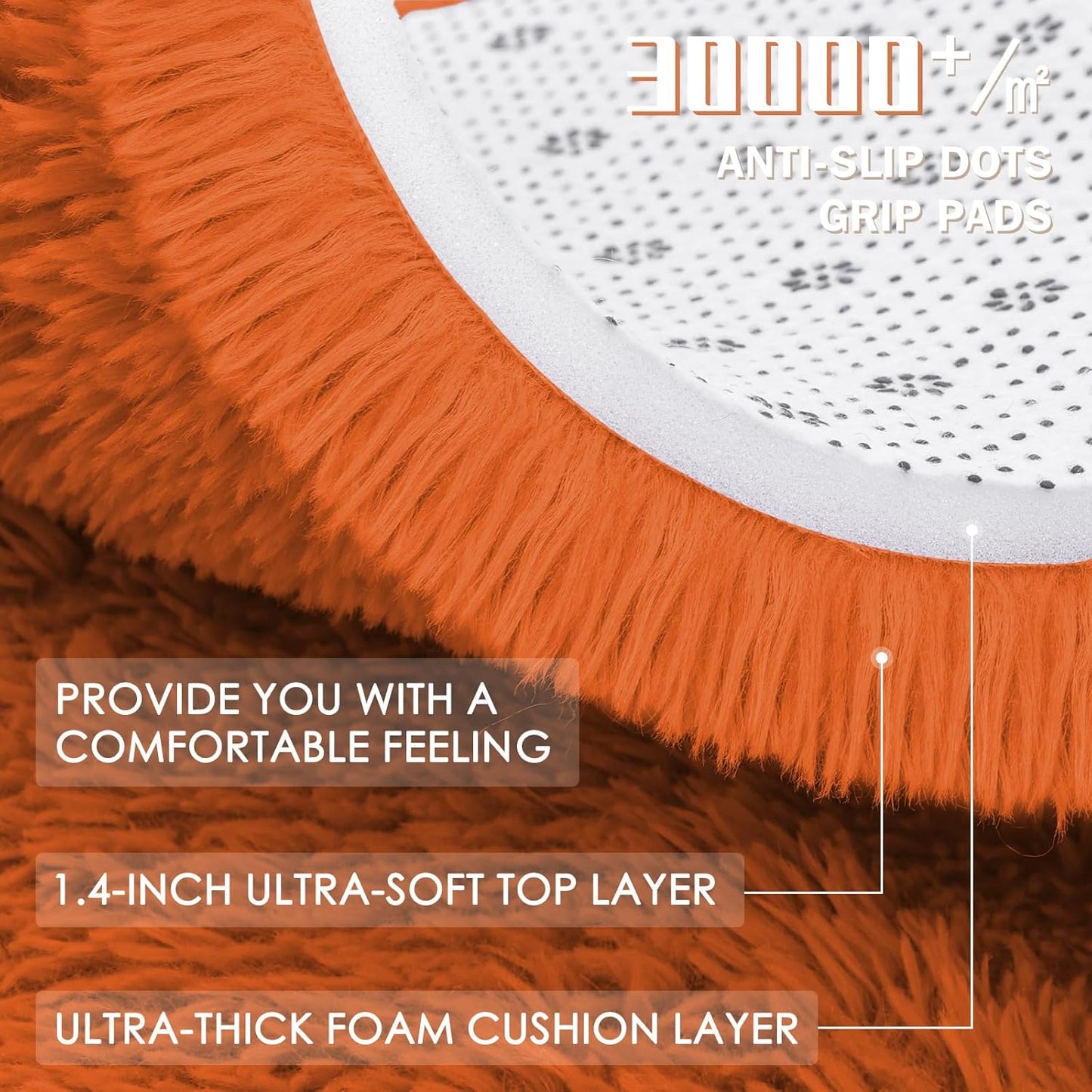 OLANLY Orange Round Rug - Soft, Fluffy Shaggy Carpet for Bedroom & Living Room | 9 ft Circle Area Rug