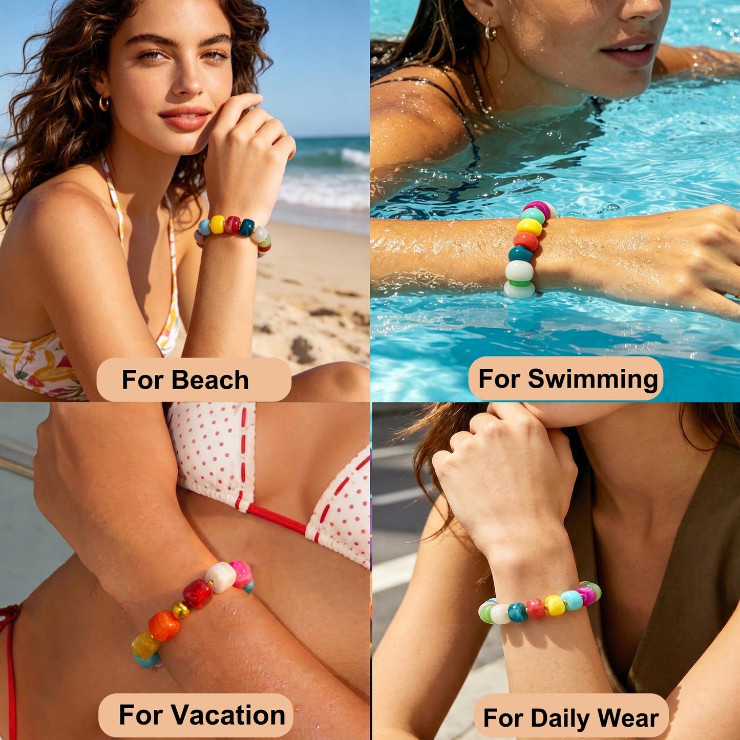 chorfla Colorful Beaded Bracelets for Women, Boho Chunky Resin Beads Elastic Stretch Bracelet, Vibrant Summer Beach Jewelry Accessories