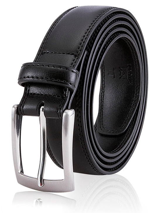 MILORDE Leather Black Belts, Fashion & Classic Design for Dress and Causal (Size 48 (Waist 46), Basic Black)