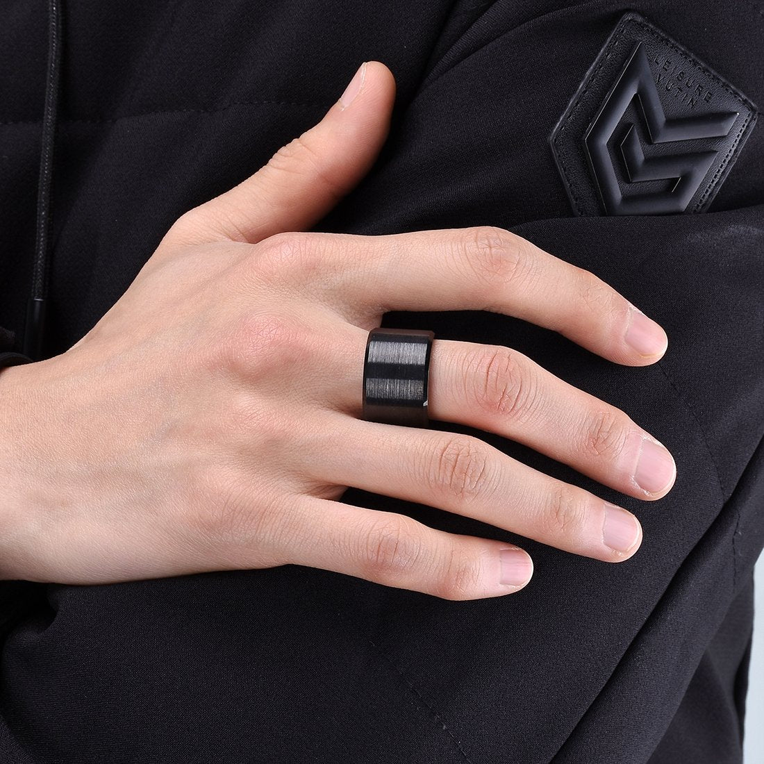 King Will Black-15mm Basic Wedding Ring For Men with Brushed Matte Surface Beveled Polished Edge Comfort Fit 9