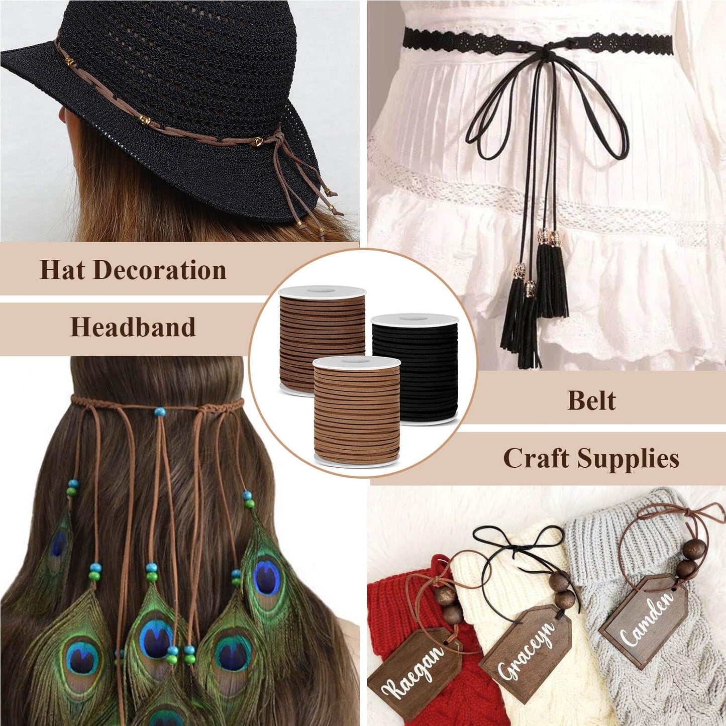 Anezus 3 Rolls Flat Leather String Cord, Suede Ribbon for Jewelry Making, Leather Twine for Crafts, Thin Leather Shoe Laces for Boots, Faux Leather Strips for Bracelets, Necklaces