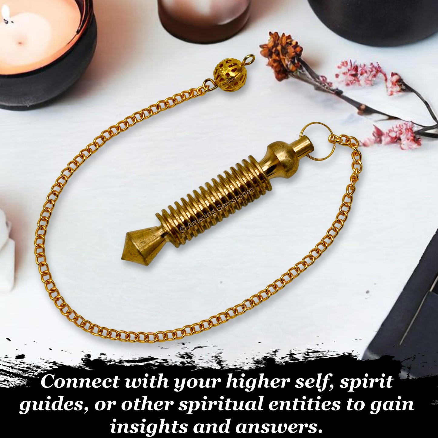 Amazing Gemstone Ibrahim Karim Universal Pendulum Healing Metal Pendulums for Divination, BG16 Gold 16 ISIS Rings Steel Copper Pendulum High Energy Pendulo de Bronce Pendulos de Mesa MP33
