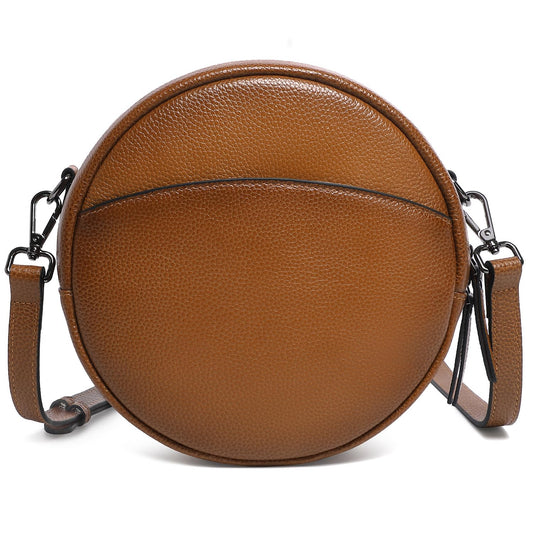 COOLCY Leather Crossbody Bags,Circle Purse Shoulder Bag, Fashion Round Handbag for Travel,Valentine's Gift for Women (Sorrel)