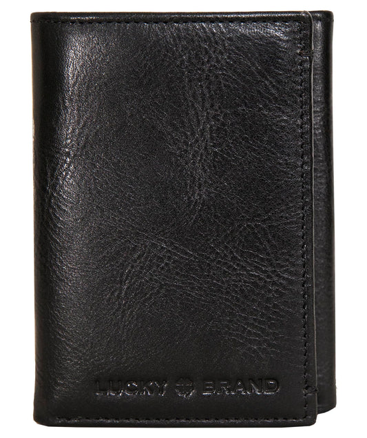Lucky Brand Men's Smooth Leather Trifold Wallet - with RFID Blocking Lining, 6 Card Slots and Large Bill Pocket- Black