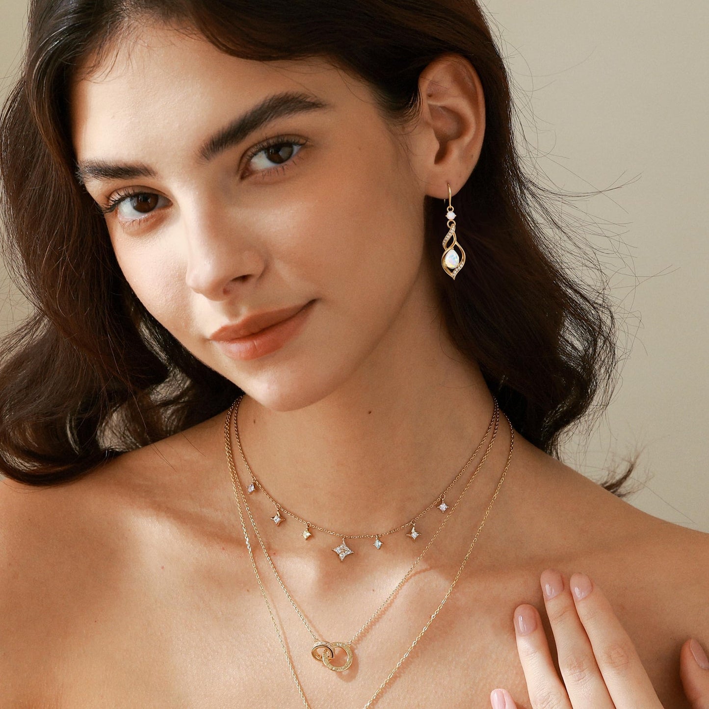 FANCIME 14K Gold Plated October Birthstone Dangle Earrings for Women Teardrop Opal Earrings S925 Sterling Silver infinity Love Birthday Gifts for Mom Women