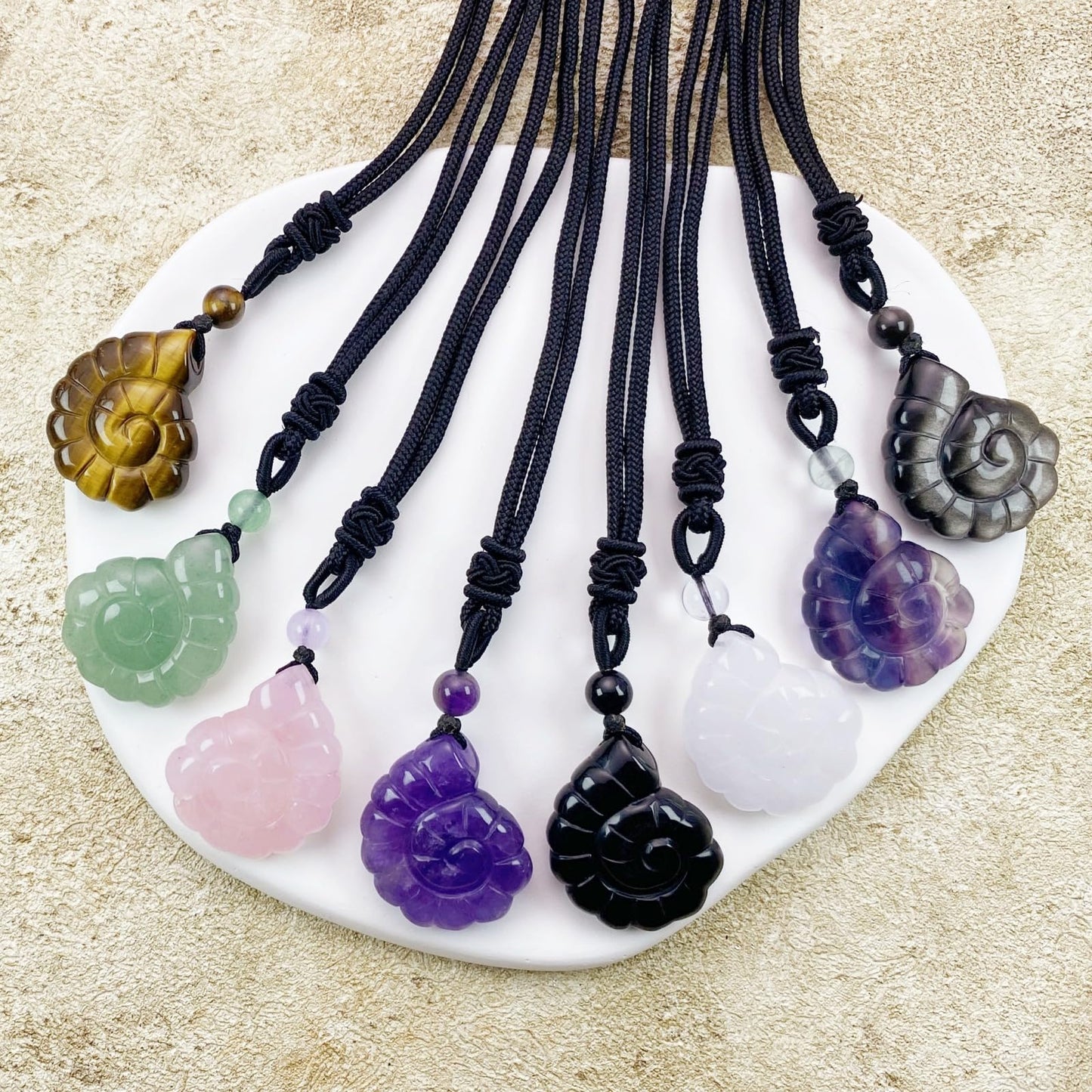 EDEN'S CALL Crystal Conch Shell Necklace for Women Healing Stone Ocean Pendant, Boho Beach Necklace with Polished Natural Gemstone Adjustable Cord Worry Stone Jewelry Gift, Rock Quartz