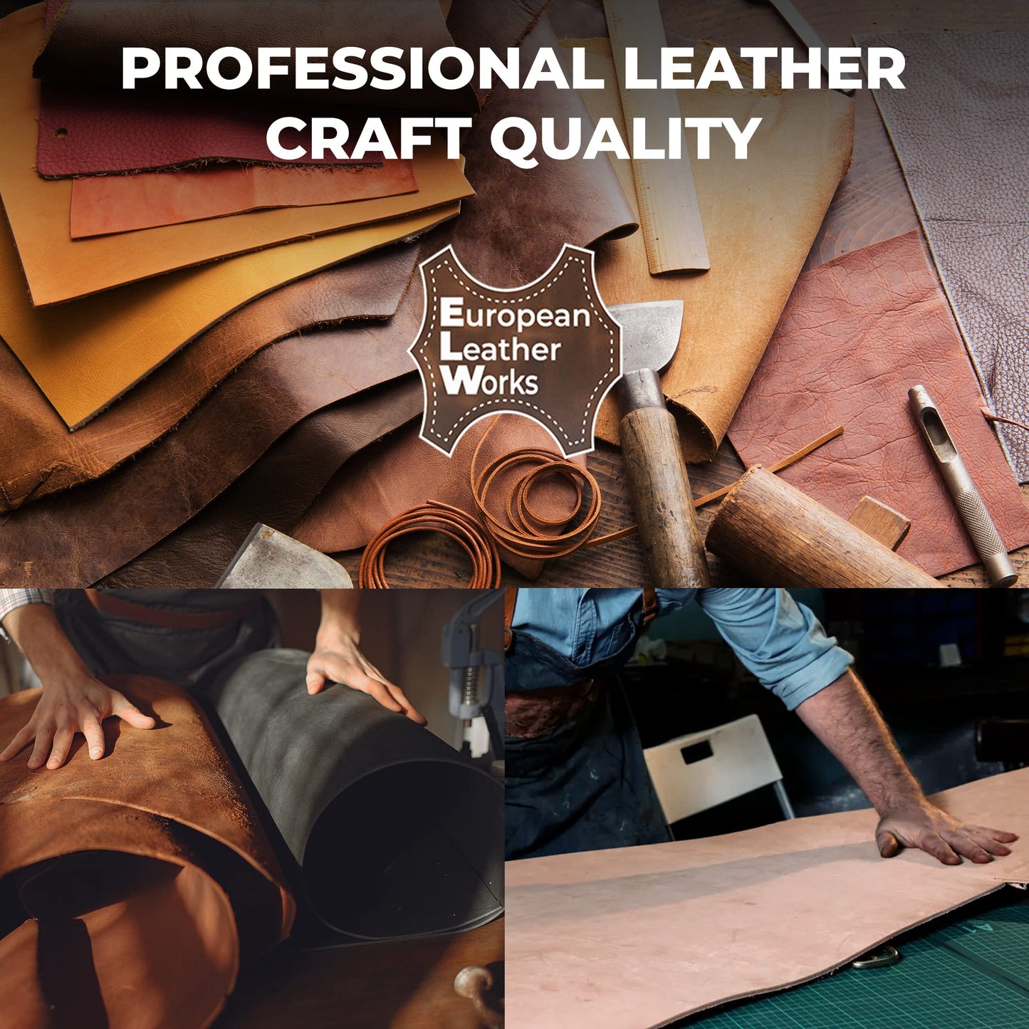 ELW Full Grain Cowhide Leather 4-5 oz [1.6-2mm] Thickness in Pre-Cut Size: 2PC 12"x24", AB Grade Hide Vegetable Tanned Leather Using for Tooling, Carving, Molding, Dyeing Material for Craft, Hobby