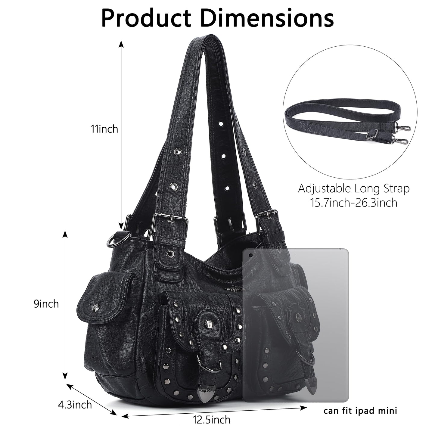 Angel Kiss Hobo Bags For Women Puses and Handbags Multi Pocket Studded Shoulder Bag Y2K Tote Bag