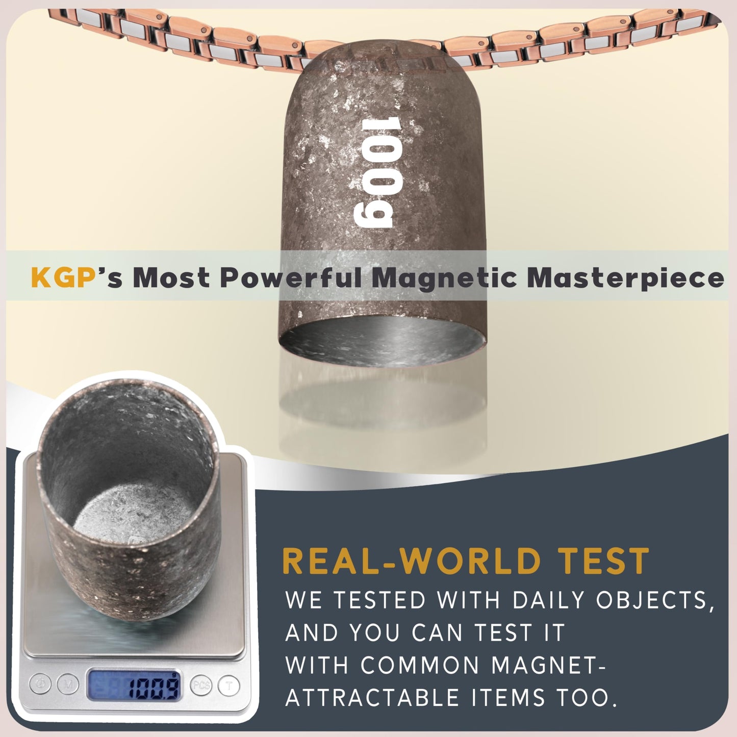 KGP® Mens Magnetic Copper Bracelet for Pain, 99.99% Solid Pure Copper with 5000 Gauss Ultra Strength Magnets, Adjustable Magnetic Therapy Jewelry with Gift Box