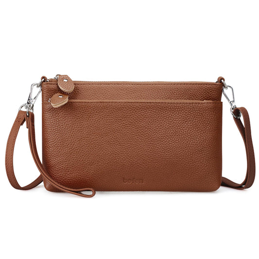 befen Leather Wristlet Wallets for Women, RFID Blocking Small Crossbody Bags, Women Leather Purses Handbags Shoulder Bag Clutch Purse with Adjustable Shoulder Strap and Wrist Strap, Deep Brown