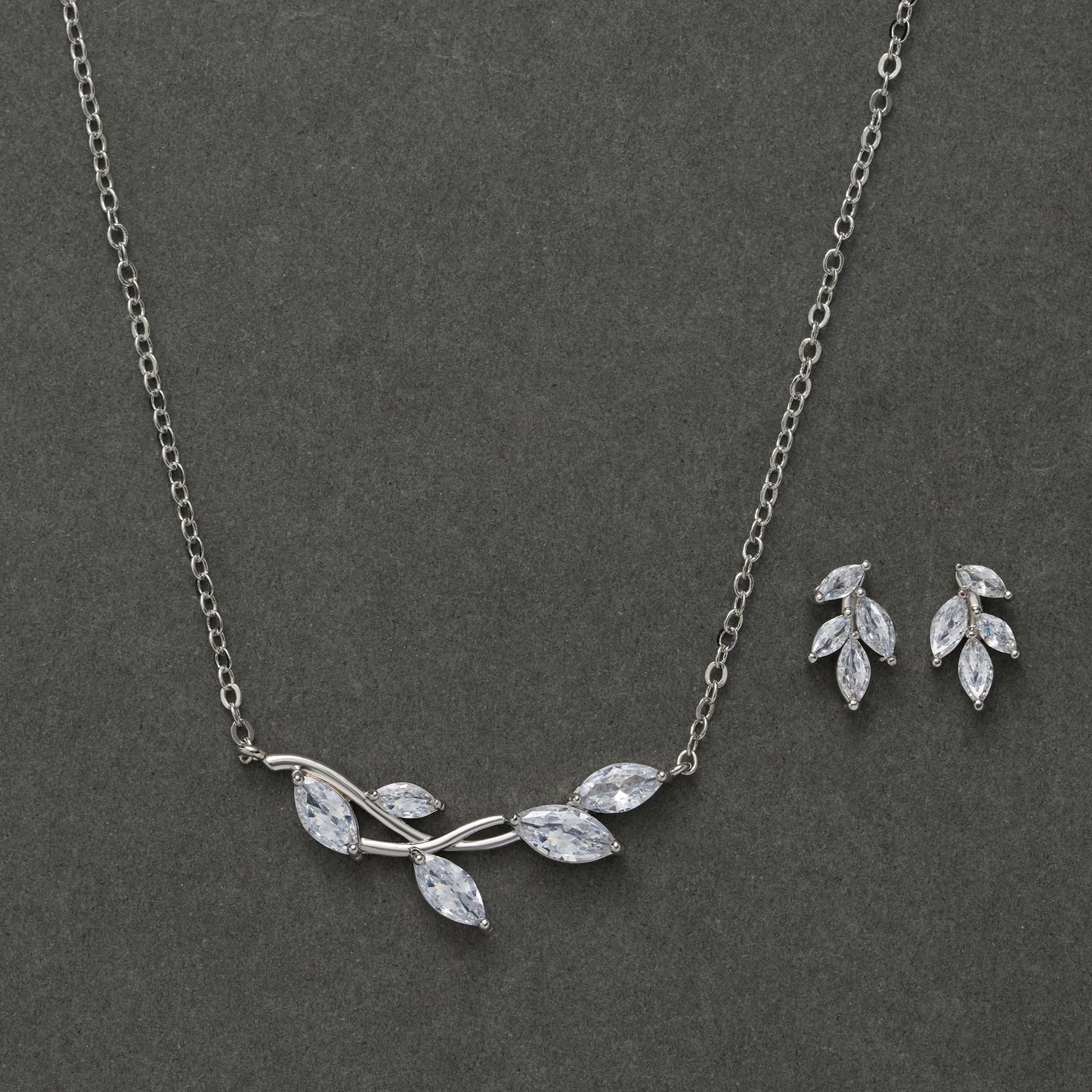 SWEETV Wedding Jewelry Set for Bride Bridesmaid, Cubic Zirconia Leaf Vine Wedding Earrings Necklace Set Bridal Jewelry Set for Wedding Prom