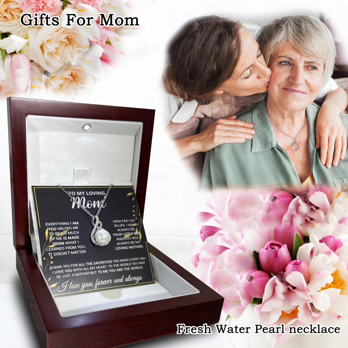 Mothers Day Gifts Mom Necklace For Women 925 Sterling Silver Mother Of Pearl Necklace Birthday Christmas Mom Gifts (MN1002Pearl2W, Sterling Sliver)