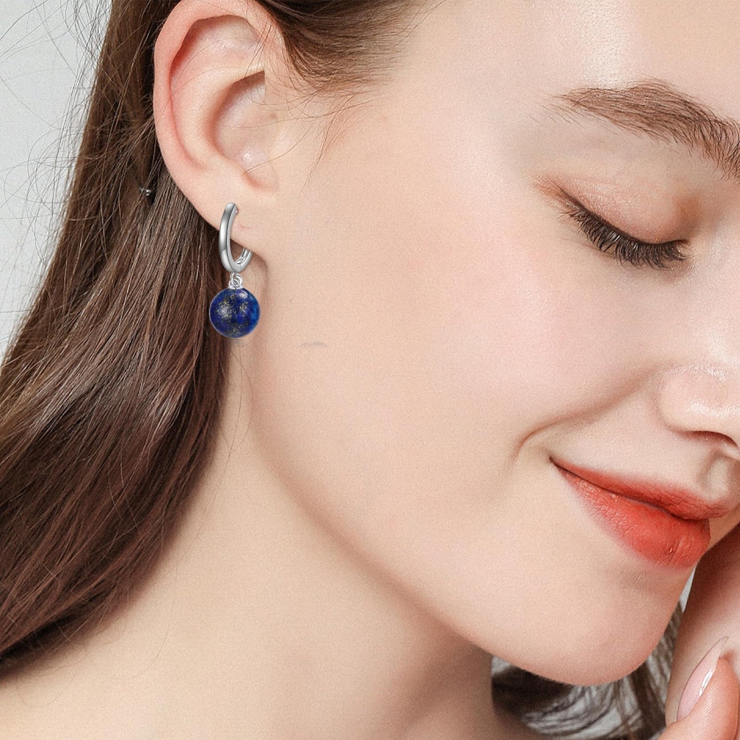 925 Sterling Silver Lapis Lazuli Hoop Earrings Dangle Drop Jewelry Gifts for Women (Lapis Lazuli)
